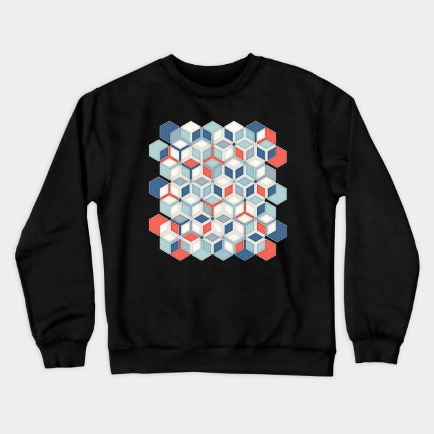 Soft Red, White & Blue Hexagon Pattern Play Crewneck Sweatshirt by micklyn